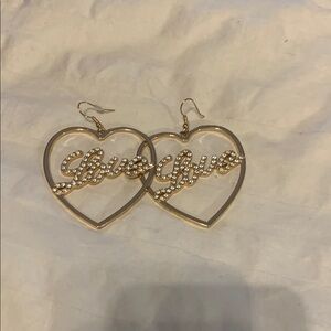Gold Heart Earrings with Crystals